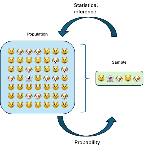 Population to Sample (probability) and Sample to Population (inference)
