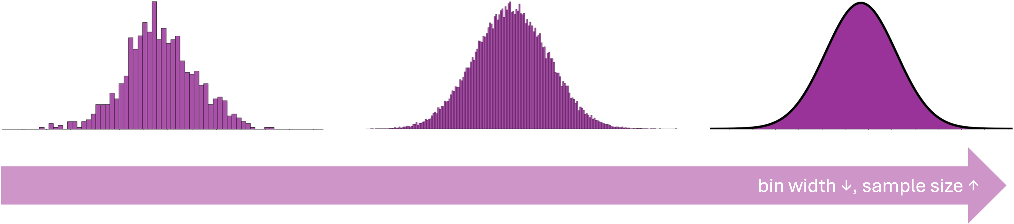 Evolution from histogram to probability density function